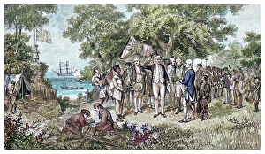 Captain Cook claims Botany Bay, New South Wales, Australia, 1770 (1886). Creator: Unknown