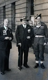 Page Prints: Captain Frank Page MC (centre), Anzac Day march, year unknown. Creator: Unknown