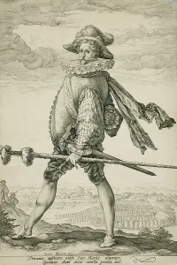 Henry Goltzius Prints: The Captain of the Infantry Marching to the Left, 1587. Creator: Hendrik Goltzius
