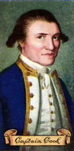 Captain James Gallery: Captain James Cook, taken from a series of cigarette cards, 1935