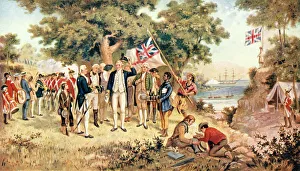 Australia Prints: Captain James Cook taking possession of New South Wales in the name of the British Crown