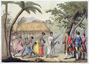 Exploring Prints: Captain Samuel Wallis being received by Queen Oberea on the Island of Tahiti