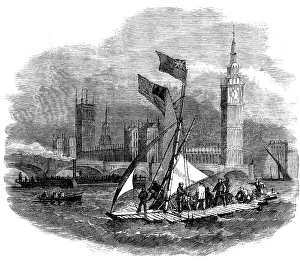 Captain Urquhart experimenting with his Life-Preserving Raft on the Thames, 1858. Creator: Unknown