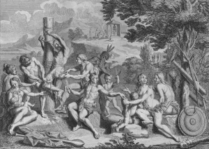 Picart Collection: Captif Sacrifie par les Antis, 1723. Creator: Bernard Picart