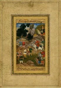 Mughal School Prints: Captive youth being brought before a mounted prince, c. 1605. Artist: Indian Art