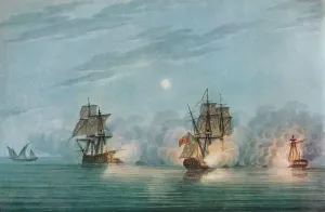 Pocock Prints: Capture of the Badere-I-Zaffer, c1809. Artist: Nicholas Pocock
