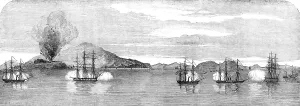 Guangzhou China Prints: Capture of Bocca Tigris Forts by the English Squadron - the Attack on North and South Wantung