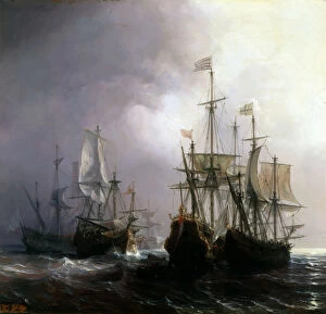 Maritime Art Gallery: Capture of three Dutch Commercial Vessels by the French Ships Fidele, Mutine and Jupiter, in 1711