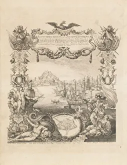The capture of Gibraltar by Anglo-Dutch forces of the Grand Alliance in August 1704. Creator: Corvinus; Johann August (1683-1738)