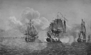 Dominic Prints: Capture of the Thetis and Phenix, c1770. Artist: Dominic Serres