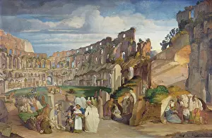 Pope Prints: Capuchin Sermon at the Colosseum of Rome, 1822. Creator: Johann Anton Ramboux