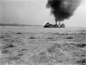 Rail Road Prints: Car ferry in the ice, between 1900 and 1905. Creator: Unknown