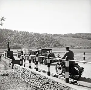 Motorcycle Prints: Car ferry, Lake Windermere, Lake District, c1955. Creator: Arthur Charles Kirby Ware