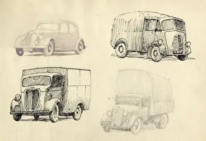 Car and lorries, 1951. Creator: Shirley Markham