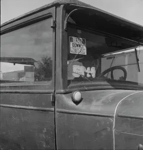 Car of migrant agricultural worker on strike... Bakersfield, California, 1938. Creator: Dorothea Lange