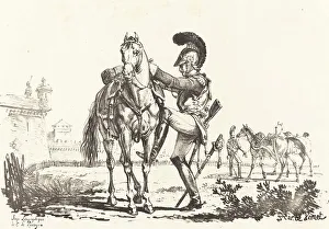 Carabinier Mounting a Horse. Creator: Carle Vernet