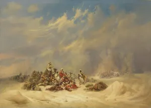 Caravan Prints: A Caravan overtaken by a Storm in the Desert, 1855. Creator: Niels Simonsen