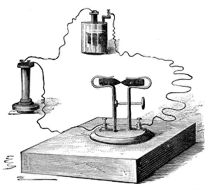 Electricity Prints: Carbon microphone, invented in 1878 by David Edward Hughes, 1890