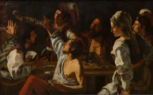 Dice Prints: Card and Backgammon Players. Fight over Cards