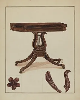 Woodcarving Prints: Card Table, 1936. Creator: Florence Neal