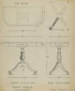 Elevation Prints: Card Table, c. 1940. Creator: Isidore Sovensky
