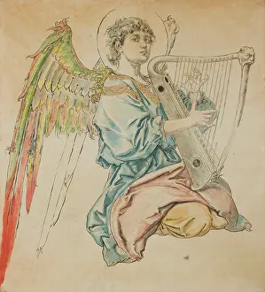 1890 Prints: Cardboard for the Polychromy in the St Mary's Church-Figure of an Angel Playing
