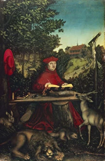 Archbishop Of Mainz Gallery: Cardinal Albrecht of Brandenburg (1490-1545) as Saint Jerome, 1527