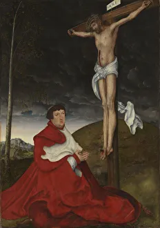 Cardinal Albrecht of Brandenburg kneeling before Christ on the cross, ca 1521-1525