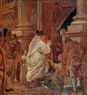 Beggar Prints: Cardinal blessing beggars at the church doors