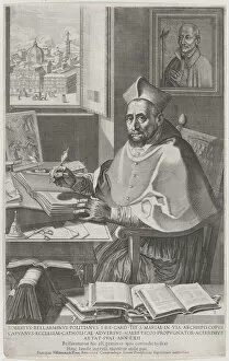 Archbishop Gallery: Cardinal Roberto Bellarmino at his desk, writing, 1604. Creator: Francesco Villamena