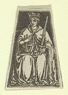 Niello Prints: The cardinal virtue of Justice represented by a seated woman holding a pair of sc