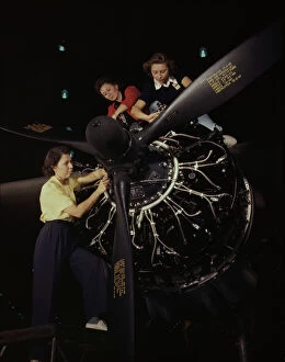 Aeroplane Gallery: The careful hands of women are trained in...Douglas Aircraft Company, Long Beach, Calif. 1942