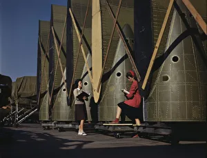 Aircraft Collection: Carefully trained women inspectors check and... Douglas Aircraft Company, Long Beach, Calif. 1942