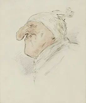Night Cap Prints: Caricatural head of a man with a sleeping cap, c.1854-c.1887. Creator: Alexander Ver Huell
