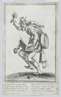 A caricature figure representing a poor itinerant artist loaded with various implem... ca. 1640-60. Creator: Anon
