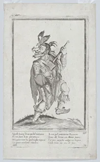 Itinerant Prints: A caricature figure representing a street musician(?) with a mouse (lizard?) on his