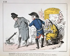 Destruction Prints: Caricature of Napoleon I watching the fall of the Colonne de Vendome, Paris Commune, 1871