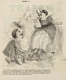 Caricature to the Opera Don Carlos by Giuseppe Verdi. Paris, Theatre de l'Opera-Le Peletier, 11.03.1