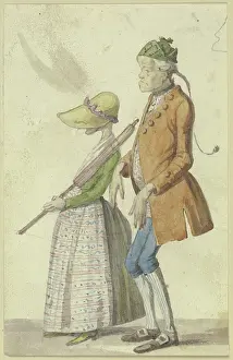 Parasol Prints: Caricatured farmer couple, 19th century. Creator: Hieronymus Hess