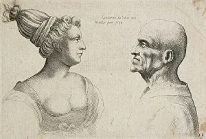 Deformed Prints: Caricatures and deformities after Leonardo. Two heads, 1645. Creator: Wenceslaus Hollar