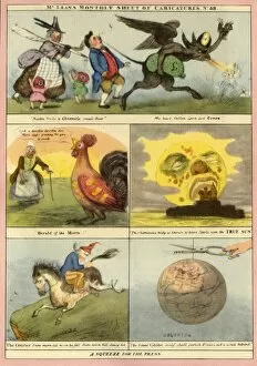 Back To Front Gallery: Caricatures of London newspapers, 1833, (1945). Creator: Unknown