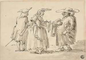 Marco Ricci Prints: Caricatures of Two Men and a Woman, n