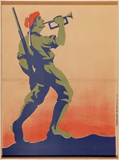 Fascism Prints: Carlist Soldier Playing the Bugle, 1936-1937. Creator: Arlaiz (active 1936-1937)