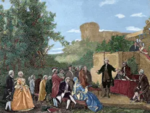 Carlo Goldoni reciting one of his comedies, Pisa, Italy, (19th century). Creator: Unknown