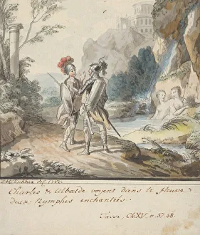 Pen And Black Ink Prints: Carlo and Ubaldo Resisting the Enchantments of Armidas Nymphs (from Torquato... 1782