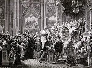 Consecration Prints: Carlos X (1757-1836), King of France, consecration ceremony in 1825, engraving of