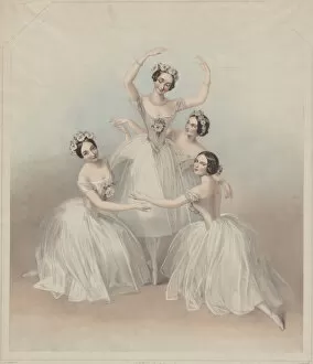 Carlotta Grisi (left), Marie Taglioni (center), Lucille Grahn (right back), and Fanny Cerrito