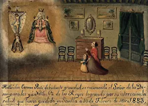 Votive Prints: Carmen Pinto praying to the Virgin and Christ, Seville 1883, 1883. Creator: Unknown