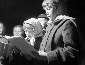 Scarf Prints: Carol singers, c1955. Creator: Arthur Charles Kirby Ware