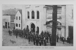 Light Infantry Prints: The Carolina Light Infantry and their armory, 1907. Creator: Unknown